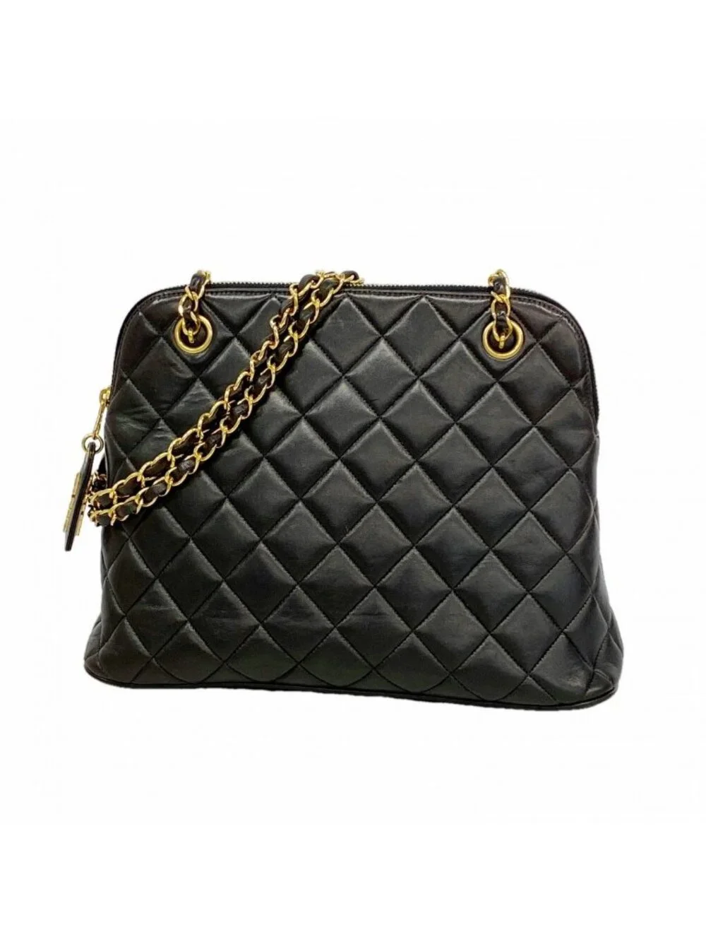 Chanel Shoulder Bag Quilted Lambskin Black Gold